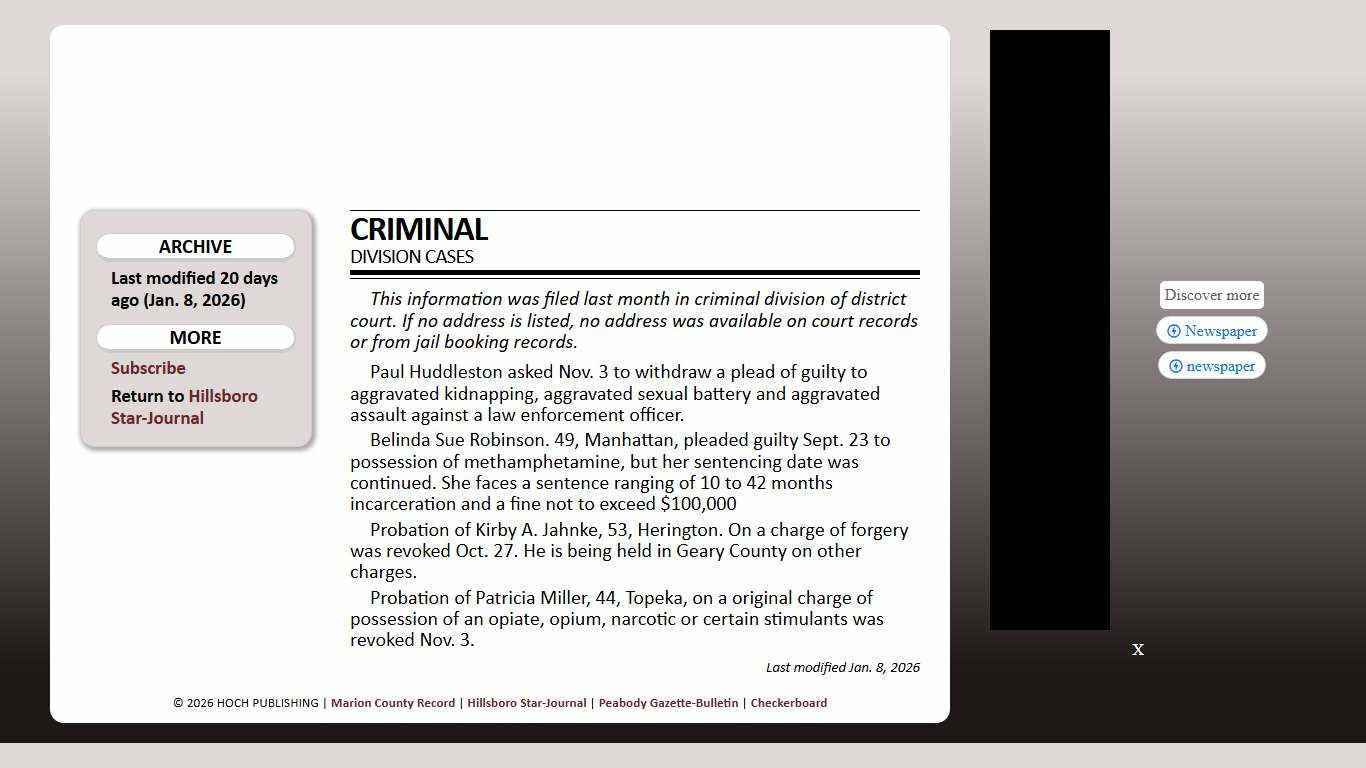 Criminal Division cases Hillsboro Star-Journal Jan. 8, 2026 ()